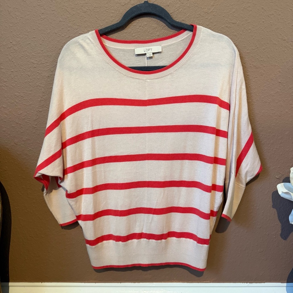 LOFT Beige Knit with Red Trim